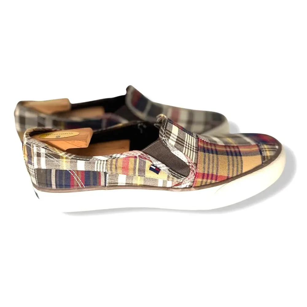 Tommy Hilfiger Patchwork Madras Plaid Slip On Sneakers Mens 10.5 Prep Coastal